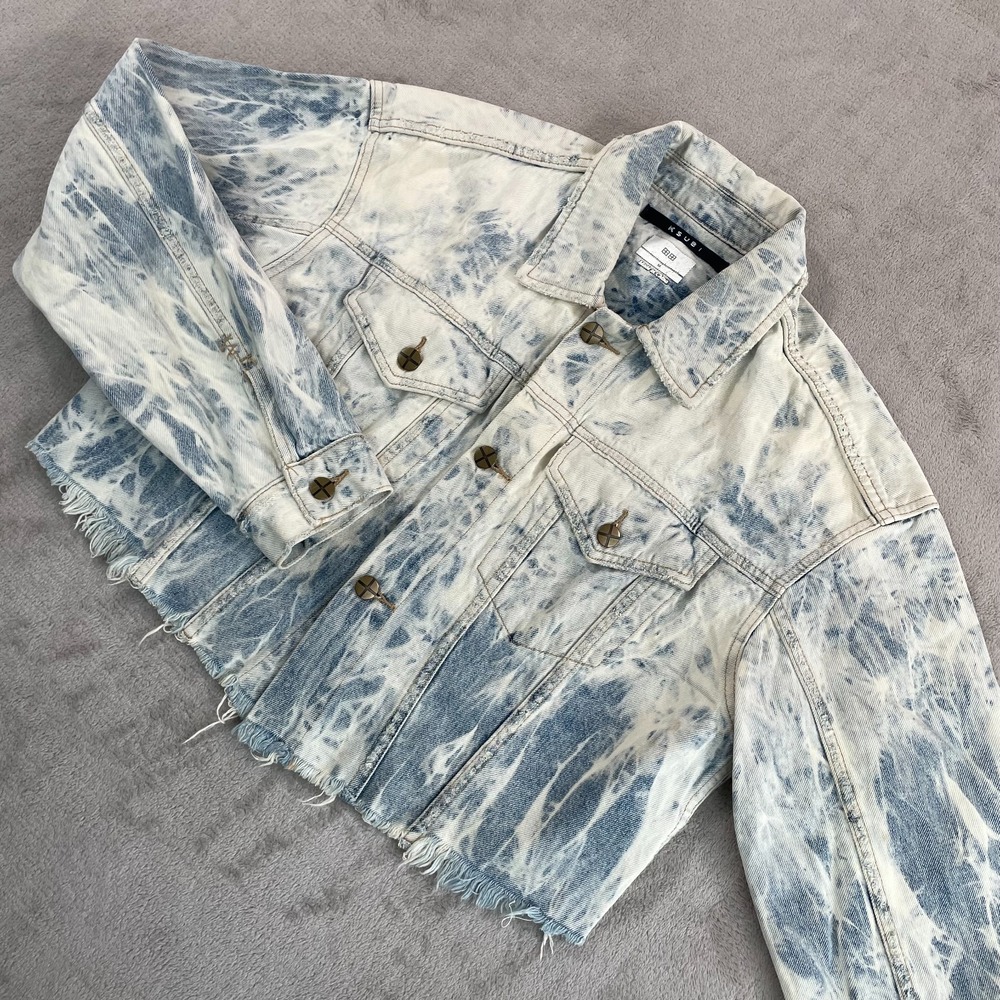 Ksubi Daggarz Crop Trucker Jacket in Bleach Blonde Blue Denim Women Medium